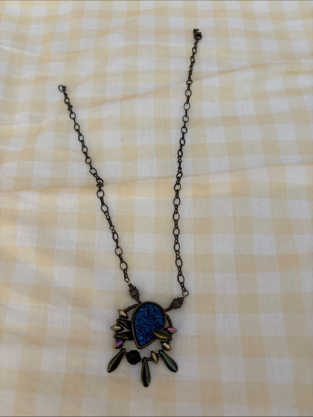 Blue Druzy Pendant Necklace - 16” clasp needs to be reattached . Clasp is good